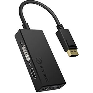 ICY BOX IB-AC1031 3-in-1 adapter DisplayPort (aansluiting) naar HDMI (Ultra HD), DVI-D of VGA (Full HD), spiegel/expand, zwart