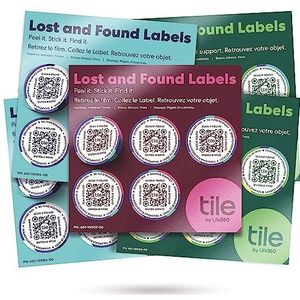 Labels Lost and Found Tile | Labels met QR-code voor computers, waterflessen, hoofdtelefoon en meer | Android- en iOS-apparaten | krasbestendig | zelfklevend | 25 etiketten