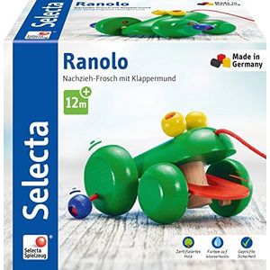 Selecta 62033 - De kikker Ranolo, trekspeelgoed op wielen, van hout, 11 cm