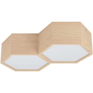 EGLO Mirlas Plafondlamp, 2 lichtpunten, binnenlamp van natuurlijk hout en kunststof, wit, plafondlamp voor woonkamer, slaapkamer en hal, E27-fitting