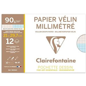 Clairefontaine Wit Vellum Grafiekpapier, 90 g, A4, 12 Vellen