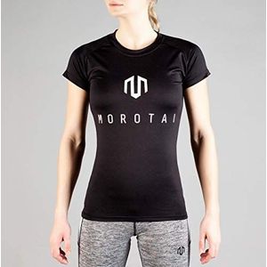 MOROTAI Performance Basic sportshirt met korte mouwen voor dames, hardloopshirt, ademend, trainingssport, T-shirt, functioneel shirt, fitness, Zwart/Wit