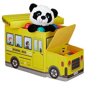 Relaxdays speelgoedkist - opvouwbaar - opbergbox - kind - opbergruimte - hocker - School Bus