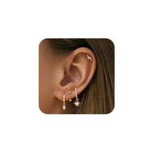 Morfetto 4 paar hypoallergene 14K vergulde oorbellen voor vrouwen - delicate nagels, huggie creolen, kleine oorbellen voor meerdere piercings en kraakbeen, Roestvrij staal, Geen edelsteen