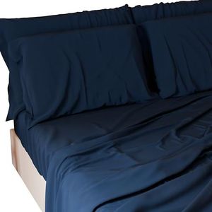 PETTI Artigiani Italiani - Katoenen beddengoed, tweepersoons laken, marineblauw, 100% Made in Italy