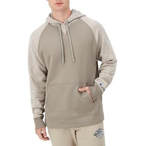 Champion Powerblend Hoodie, Comfortabel Fleece, Heren Sweatshirt (Reg. Of groot en groot) Heren Hoodie (1 stuk), Grijs gestreept sandelhout C-logo