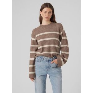 VERO MODA Vmlefile damestrui met ronde hals en knopen, sweater, Bruine lens/strepen: berk