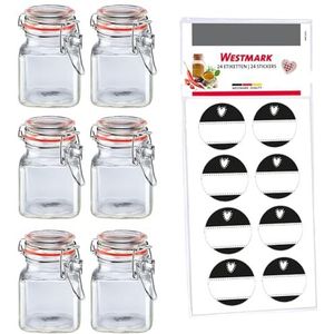 Westmark Klempotjes, 6-delig, voor specerijen, kruiden en thee, inclusief 8 decoratieve etiketten, transparant, 100 ml