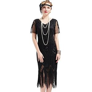 BABEYOND Gatsby-jurk met korte mouwen voor dames, jaren 20, themafeest