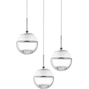 EGLO Montefio 1 Led-hanglamp met 3 lichtpunten, moderne hanglamp voor de eettafel, van metaal, glas en kristal, in chroom en wit, warmwit ledlicht, diameter 40 cm