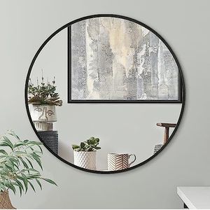 Americanflat 80 cm ronde spiegel zwart ingelijst aluminium wandspiegel ronde spiegel voor slaapkamer, entree en woonkamer badkamerspiegel zwart incl. ophangmateriaal
