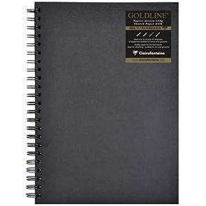 Clairefontaine 34265C Goldline Spiraalboek, 64 vellen, tekenpapier, zwart, A4, 21 x 29,7 cm, 140 g, staand formaat, harde kaft, zwart, imitatie canvas