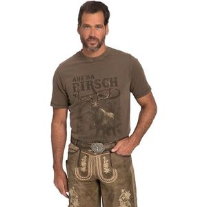 JP 1880 T-shirt traditionnel à manches courtes pour homme - Grand imprimé - Look vintage - Imprimé sur la poitrine - Col rond, Marron/gris, 5XL