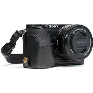 MegaGear MG960 Beschermhoes met schouderriem / toegang tot batterij van leer voor Sony Alpha A6300/A6000 camera, zwart