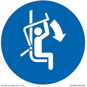 Panneau obligatoire : « Close Safety Bar of chairlift » - 85 x 85 mm - S85