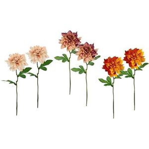 Flair Flower Set van 6 Dahlia kunstbloemen - 37 cm - Zijden bloemen - Bloemen - Enkele steel - Enkele steel - Unieke steel - Herfstbloemendecoratie - Herfstdecoratie