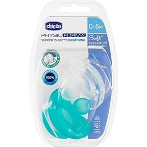 Chicco Physio Soft 273021000 Fopspeen van siliconen, 0-6 maanden, blauw, 2 stuks (1 stuk)