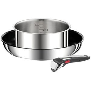 Tefal Ingenio Set van 3 stuks, pan 26 cm, steelpan 18 cm, afneembare handgreep, inductie, gemengde coating, roestvrij staal, temperatuurweergave, Preference On L9748802