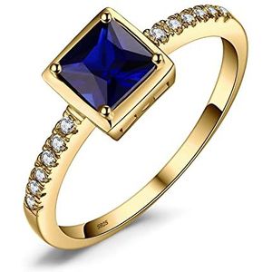 JewelryPalace Solitaire ring vierkant gesneden synthetische saffier blauw gesimuleerd smaragd groen 925 sterling zilver, geelgoud verguld roségoud steen ring dames zilver zilver cadeau verjaardag