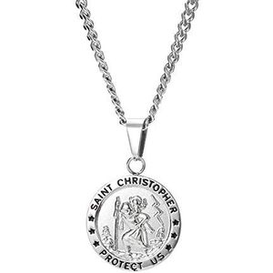 Finrezio Halsketting met medaille Saint Christoffel van roestvrij staal voor christelijke mannen en vrouwen