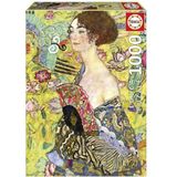 Educa - Dame met waaier, Gustav Klimt | 1000 stukjes puzzel voor volwassenen. Afmetingen: 48 x 68 cm. Inclusief Fix Puzzel. Vanaf 14 jaar (19932)