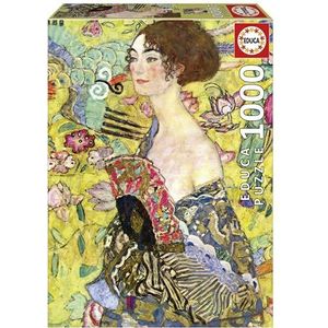 Educa - Dame met waaier, Gustav Klimt | 1000 stukjes puzzel voor volwassenen. Afmetingen: 48 x 68 cm. Inclusief Fix Puzzel. Vanaf 14 jaar (19932)