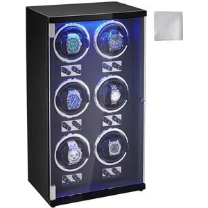 VEVOR Automatische opwinder voor 6 automatische horloges met 6 stille Japanse Mabuchi motoren, 5 opwindmodi met hoge dichtheid en blauwe acryl led