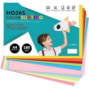 Cartulina de Colores, Cartulina A4 Colores Surtidos, Kleurplaten 180 g voor Handleidingen, Print Documentos en Diseños Creativos, Kleurplaten A4 · m-office (x10 Surtido Intenso+Pastel)