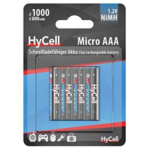 HyCell NiMH Micro AAA oplaadbare batterijen 1000 mAh 1,2 V (4 stuks) – Micro AAA-batterijen voor afstandsbediening, meetinstrument enz. – hoogwaardige kleine accu's