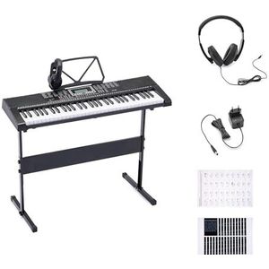 Amazon Basics Draagbare digitale piano met 61 toetsen voor beginners, geïntegreerde luidsprekers, 255 geluiden en ritmes, inclusief 50 demonummers, muziekstandaard en hoofdtelefoon, zwart, 93 x 30,4 x