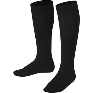FALKE Familie uniseks lange sokken voor kinderen, ademend, duurzaam, katoen, versterkt, effen, klassiek, platte teennaad voor dagelijks gebruik en school, 1 paar, Zwart (Black 3000) - Eco-vriendelijk