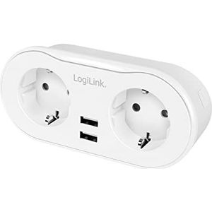 LogiLink SH0102 WLAN Smart Home stopcontact, 2x (2x CEE 7/7) + 2x USB A-poorten, bediening via app, IP 20, Tuya, compatibel met Amazon Alexa en Google Home