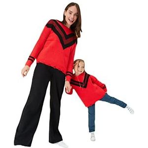 Trendyol Regular trui met ronde hals en kleurblokken trainingspak dames, rood, L, Rood