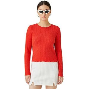 Koton T-shirt à manches longues et col côtelé pour femme, Rouge (401), M