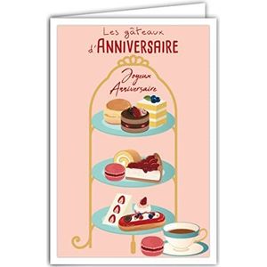 Afie 69-4308 verjaardagskaart met envelop voor meisjes en dames, mini-poster in het formaat 17 x 11,5 cm, presentatie voor cake, gebak, fruit, theekamer, café, retro, vintage