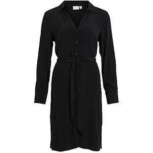 Vila Vifini L/S Midi Shirt Dress-Noos Blousejurk voor dames, zwart.