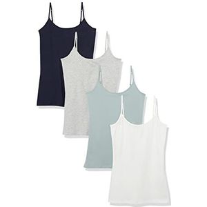 Amazon Essentials Set van 4 hemdjes voor dames, slim fit, grijs/marineblauw/groen/turquoise/wit, maat M