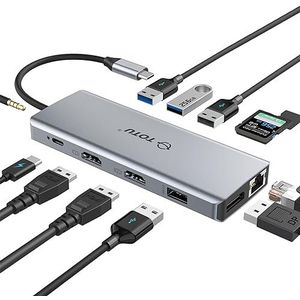Totu - 13 in 1 type C USB C Hub - Dual HDMI 4K en DP - 75W PD - drievoudige weergave dockingstation voor Windows en MacBook Pro, USB C-systemen, MacOS - Ondersteunt alleen de spiegelweergave