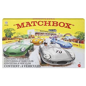 Matchbox Auto's, set van 8 metalen auto's met premium decoraties, schaal 1:64, inclusief 1 exclusief voertuig, True Grip Tires, platina tint, voor verzamelaars HPC03