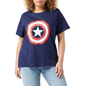 Marvel T-shirt voor dames, Captain America, schild print, 100% katoen, officieel product, maat S tot XXL, Navy Blauw