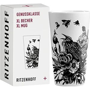 RITZENHOFF 3741001 XL koffiemok 500 ml - genotklasse serie nr. 1 - porseleinen mok urban chic - designstuk zwart wit