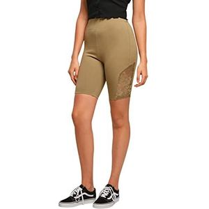 Urban Classics Dames High Waist Lace Inset Cycle Shorts Yoga Dames, Khaki, S, Khaki (stad)