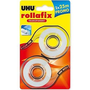 UHU Rollafix plakband, transparant, vergeelt niet, 2 stuks slanghaspel met navulling 25 m x 19 mm