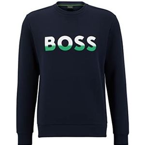 BOSS Heren Salbo 1 sweatshirt, katoenmix met logo Color Block, donkerblauw, 5XL, Donkerblauw