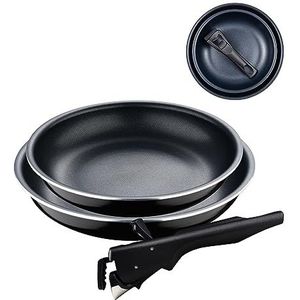 Bergner Click&Cook Black Edition pannenset, 22 en 26 cm, afneembare ergonomische handgreep, geperst aluminium en antiaanbaklaag, voor alle soorten keukens en oven, 3 stuks