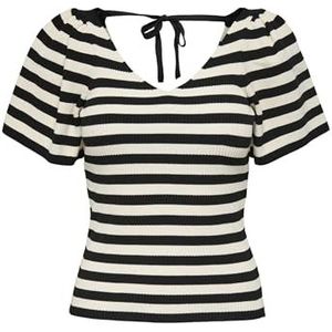 ONLY Onlleelo Stripe SS Back V-hals Knt Noos T-shirt voor dames, Pumice Stone/strepen: zwart