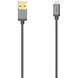 Hama USB-kabel voor iPhone/iPad (Connect. Lightning, USB 2.0, metaal, 0,75 m) zilver, zwart