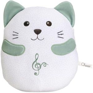 Chicco Kleine kat, elektronisch interactief pluche, speelt het geluid en de trillingen van een spinnende kat, klassieke muziek, zacht kussen, machinewasbaar, voor baby's vanaf 0 maanden, groen