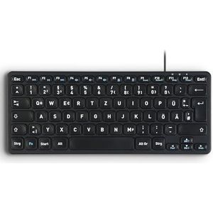 Perixx PERIBOARD-416 DE Mini-toetsenbord, bekabeld, USB, stil, met 4 hubs, schaarknop type X zonder klikgeluiden, grote letters gedrukte toetsen, afneembare USB-C/A-kabel, Duitse QWERTZ