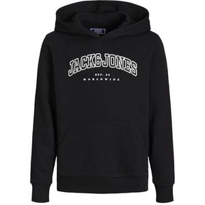 Jack & Jones Jjecaleb Varsity Sweatshirt Hood Sn Jnr Sweatshirt met capuchon voor jongens (1 stuk), zwart.